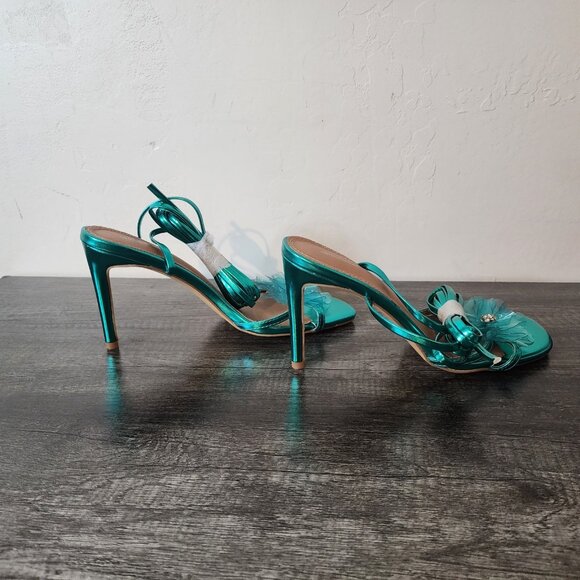 Pretty Little Things Lace Up Heeled Sandals Turquoise - Picture 5 of 11